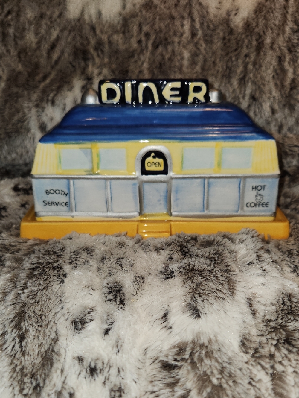 Ceramic Omnibus Sri Lanka Diner Collectible - Blue, Yellow, White Butter Dish